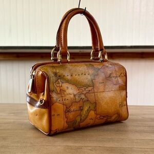 Alveiro Martini PVC & Leather Geo Map Mini Boston Bag Purse